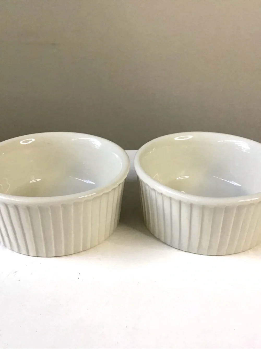 2 Vintage Hall Ramekin Custard Cups 845 Ribbed Creamy White Restaurant Ware